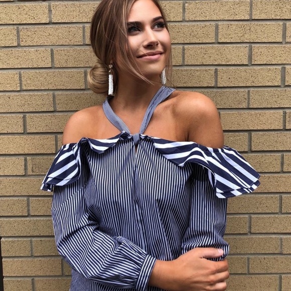 J. Crew Tops - J. Crew • Striped off the Shoulder Wrap Top